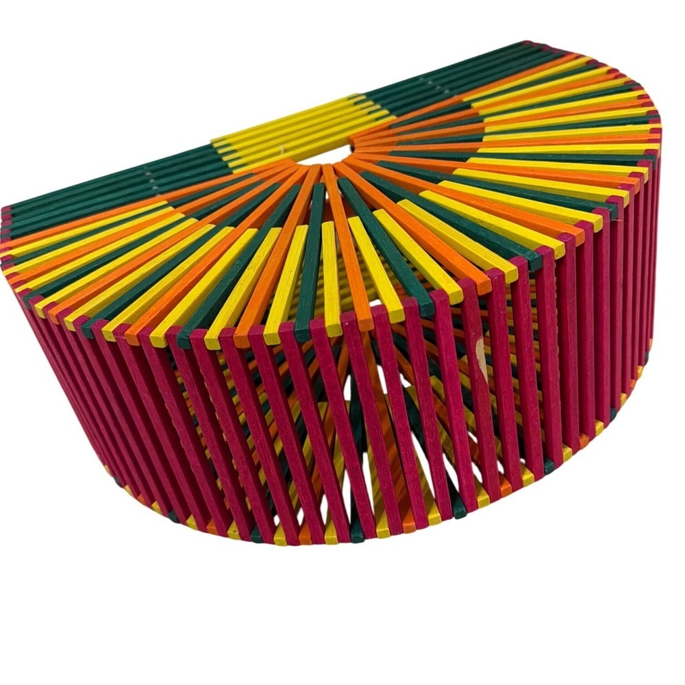 Bamboo Cage Clutch Womens Small Multicolor Rainbow Ark Style Bag - Picture 7 of 8